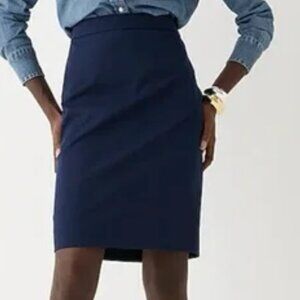 J Crew Navy Blue Eyelet Lined The Pencil Skirt Size 10 Cotton Knee Formal